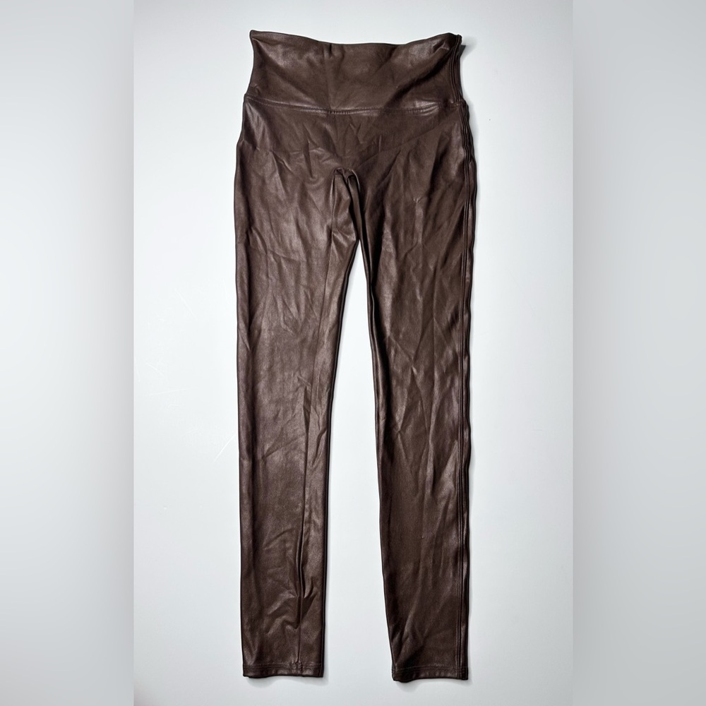 SPANX Leggings by Sara Blakely Medium Brown Faux Leather Style #2437
